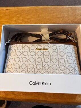 Calvin Klein Monogram Crossbody in White and Brown